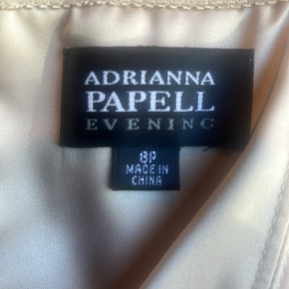 Adrianna Pappel Strapless Lace Knee Length Dress in Color Champagne Size 8P - Picture 7 of 9